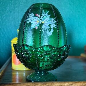 Fenton hand painted emerald green fairy lamp IMMACULATE